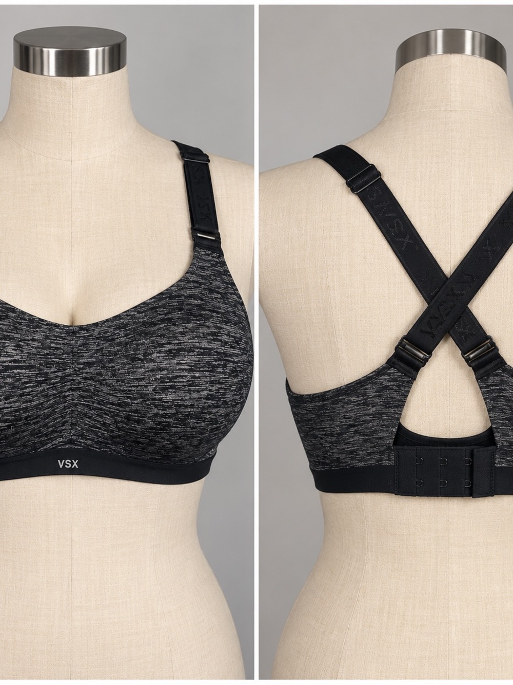 Victoria's Secret VSX The Ultimate Sports Bra 34C Heathered Black Crossback